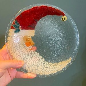 Vintage Peggy Karr St Nick Santa Fused Glass Plate 1995